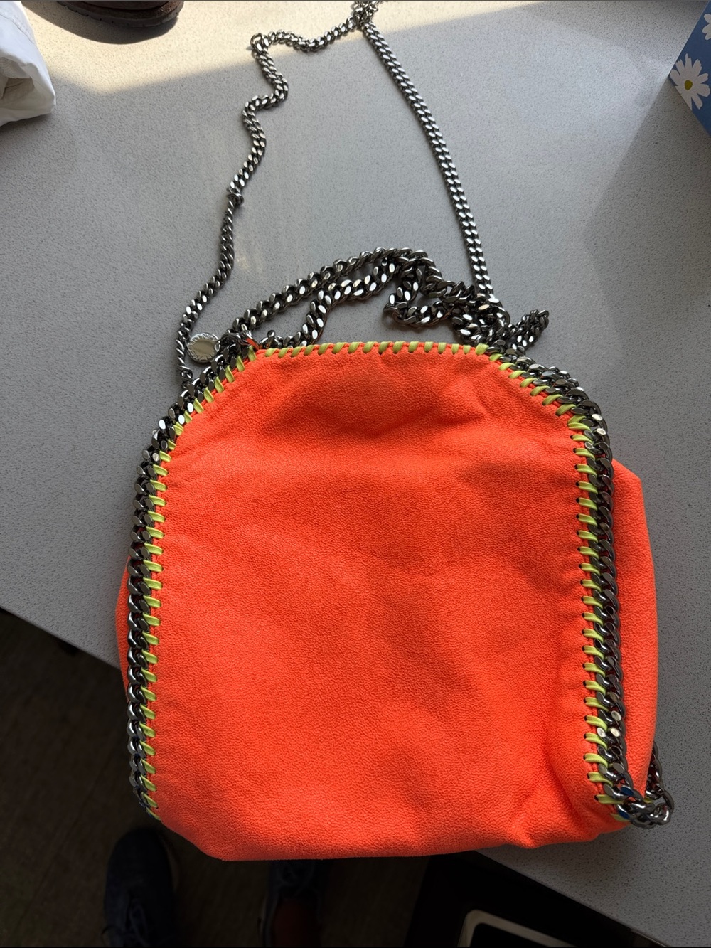 Stella McCartney Neon Orange Crossbody with Silver Chain